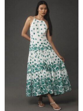 Anthropologie Maeve Seashell Halter Tiered Cotton Maxi Dress 1X